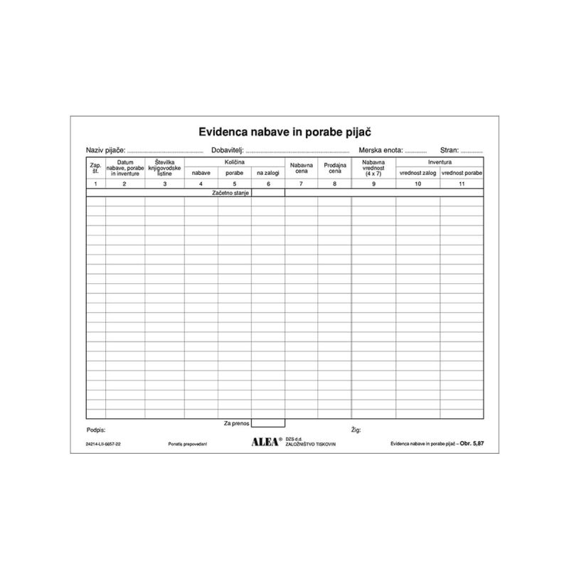 5.87 Evidenca nabave in porabe pijač