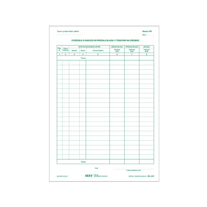 5.20 1/60 Evidenca o nakupu in prodaji blaga v trgovini na drobno