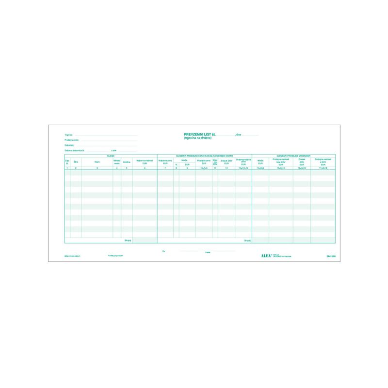 5.66 Prevzemni list v trgovini na drobno