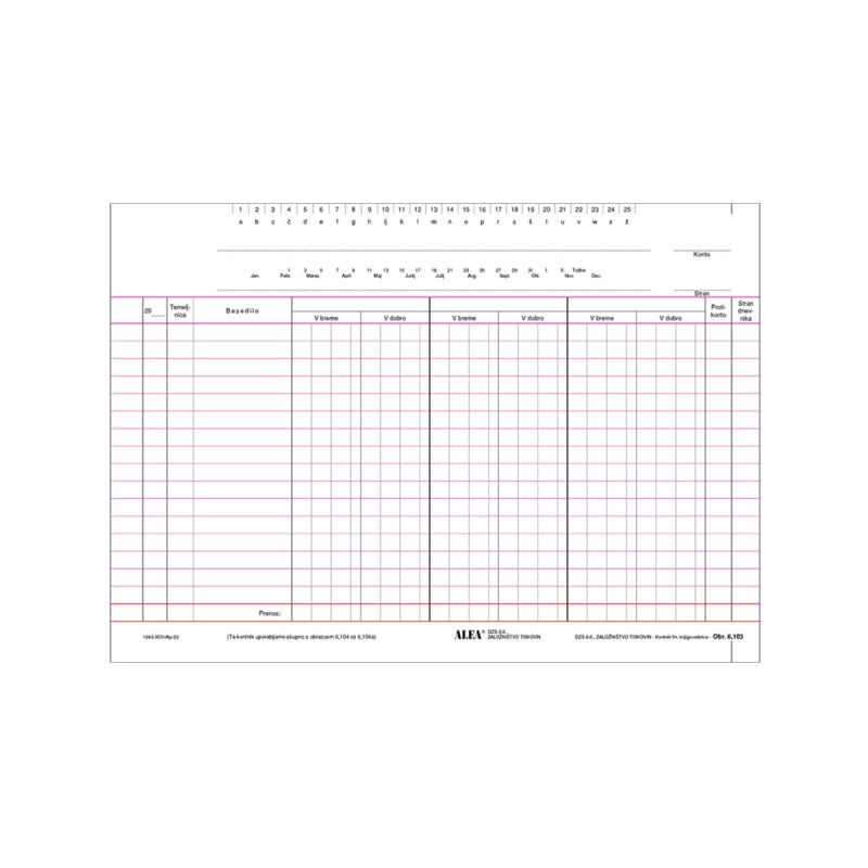 6.103 Kontnik finančnega knjigovodstva (trostolpni - brez barvnega roba), uporabljamo ga skupno z dnevniko