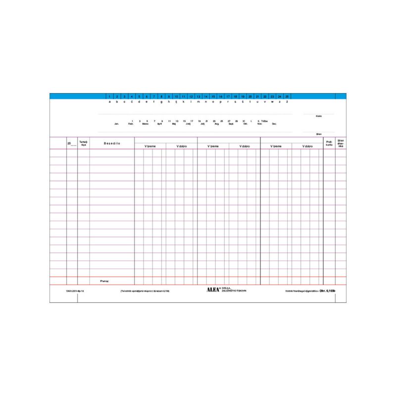 6.103 B Kontnik finančnega knjigovodstva (trostolpni - moder rob), uporabljamo ga skupno z dnevnikoma obr. 6