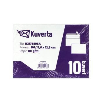 Kuverta B6, brez okna, samolepilna, 10 kos, bela